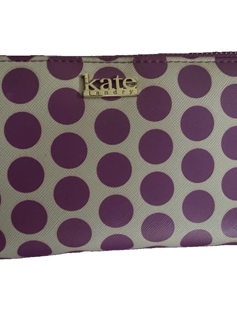 Kate Landry Purple and White Polka Dot long zip around wallet